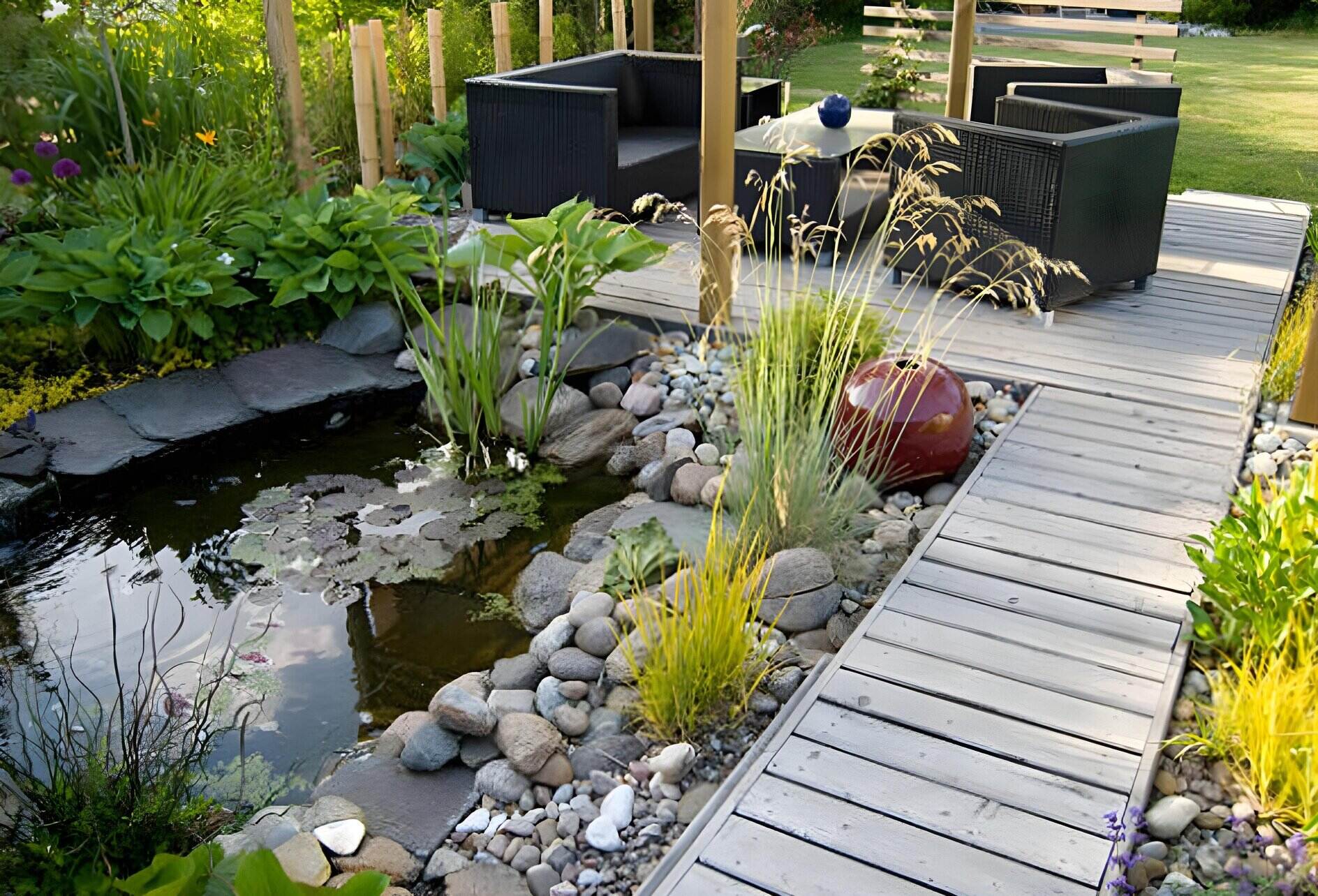 Patio and small pond